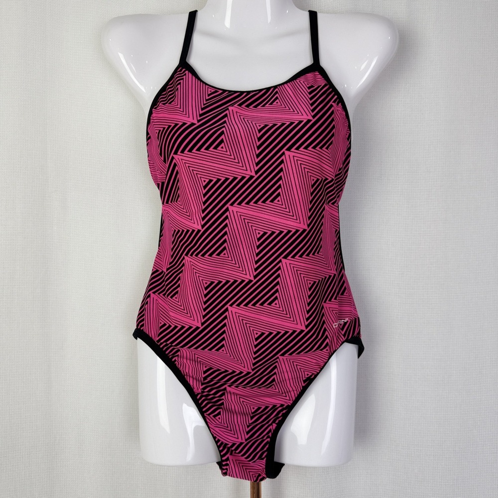 Dolfin Swimsuit Women's One Piece Pink Black Geometric Athletic Swimwear